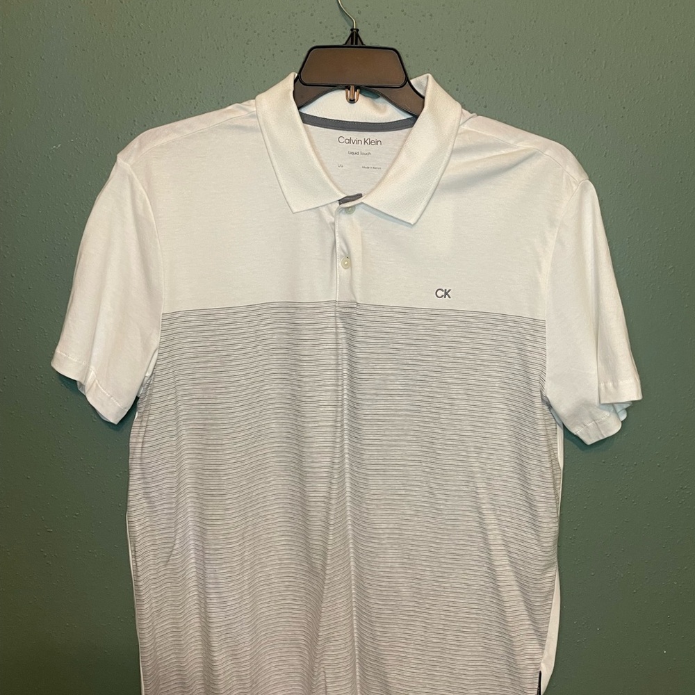 Calvin Klein White and Gray Men's Polo Shirt